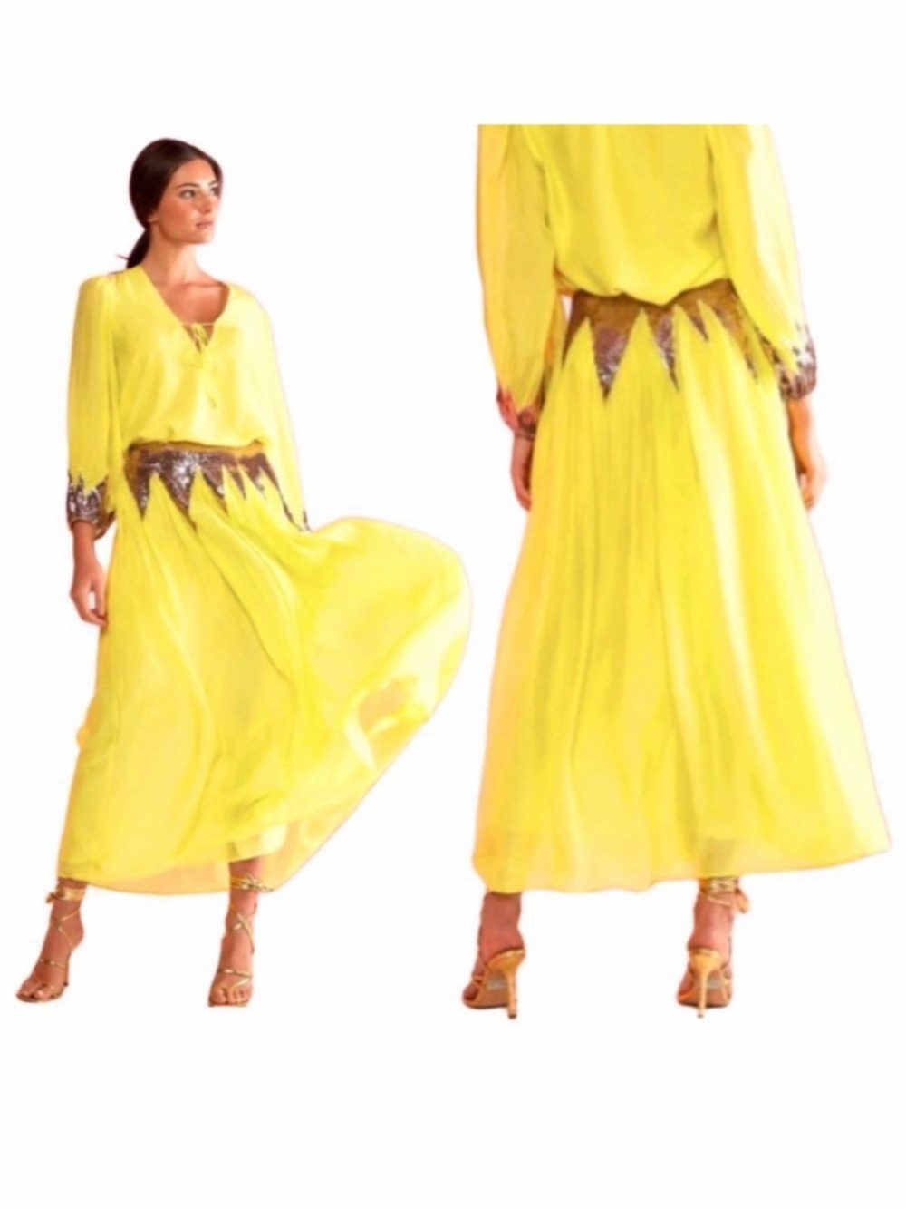NWT Cynthia Rowley Sequin Starburst Silk Maxi Skirt